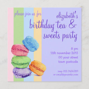 5 Macarons stripes Birthday Invitation Kaart
