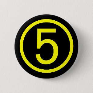5 - nummer vijf ronde button 5,7 cm