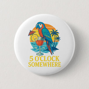 5 O’Clock Somewhere Papegaai Cocktail Zonsondergan Ronde Button 5,7 Cm