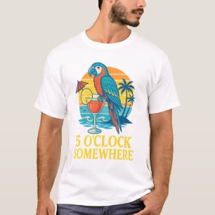 5 O’Clock Somewhere Papegaai Cocktail Zonsondergan T-shirt