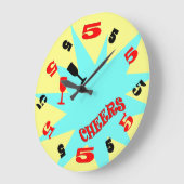 5 O'Clock Cheers Wall Clock (blauw en geel) Grote Klok (Hoek)