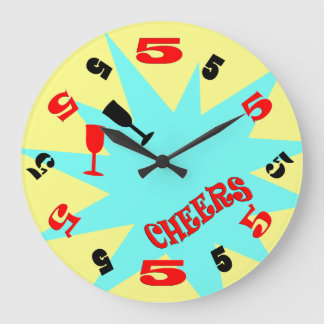 5 O'Clock Cheers Wall Clock (blauw en geel) Grote Klok