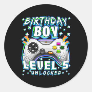 5 Ontgrendeld Videospel 5e Verjaardag Gamer Boys Ronde Sticker