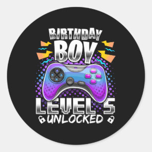 5 Ontgrendeld Videospel 5e Verjaardag Gamer Jongen Ronde Sticker