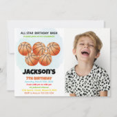 5 Oranje Basketball Birthday Uitnodigingen met fot (Voorkant)