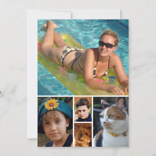 5 photo add message purple text flat note card bedankkaart (Voorkant)