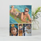 5 photo add message purple text flat note card bedankkaart (Staand voorkant)