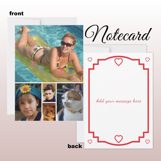 5 photo add message red text flat note card bedankkaart