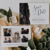 5-Photo Black Roos Gold Agate Save the Date Kaart