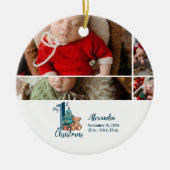 5 Photo Blue Teddy Baby 1st Christmas Keramisch Ornament (Voorkant)