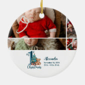 5 Photo Blue Teddy Baby 1st Christmas Keramisch Ornament (Achterkant)