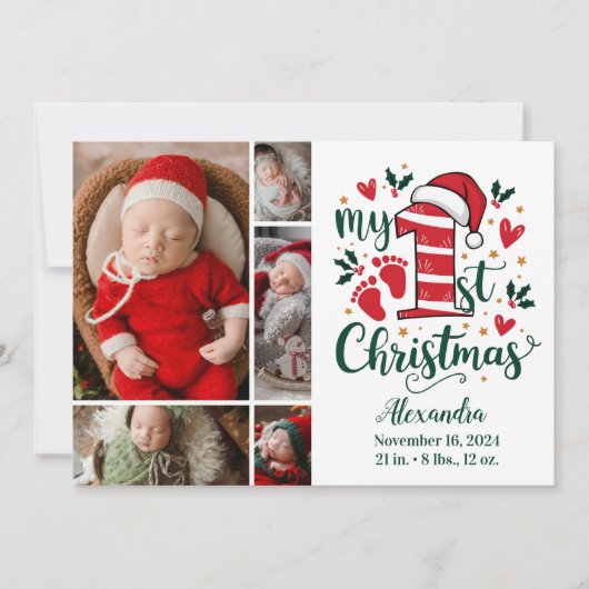 5 Photo Candy Cane Baby 1st Christmas Feestdagenkaart (Voorkant)