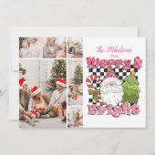 5 Photo Checkered Merry & Bright Christmas Feestdagenkaart (Voorkant)