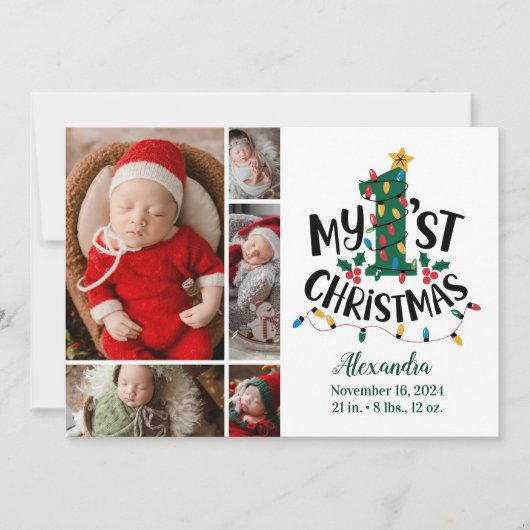 5 Photo Christmas Tree Lights First Christmas Feestdagenkaart (Voorkant)