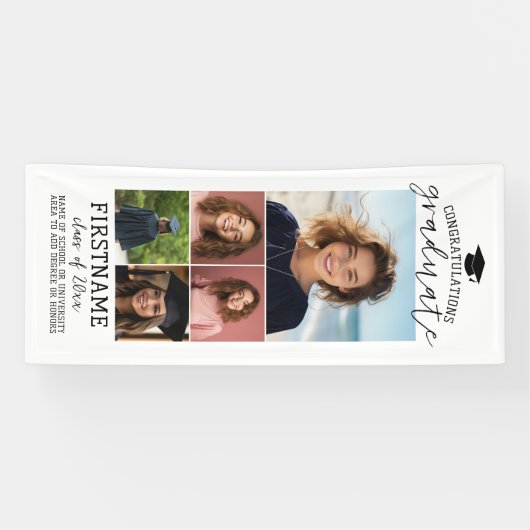 5 Photo Collage Afstuderen Modern Minimal White Spandoek (Horizontaal)