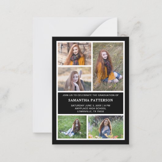 5 Photo Collage Black & White Afstuderen Ceremony Notitiekaartje (Voorkant)