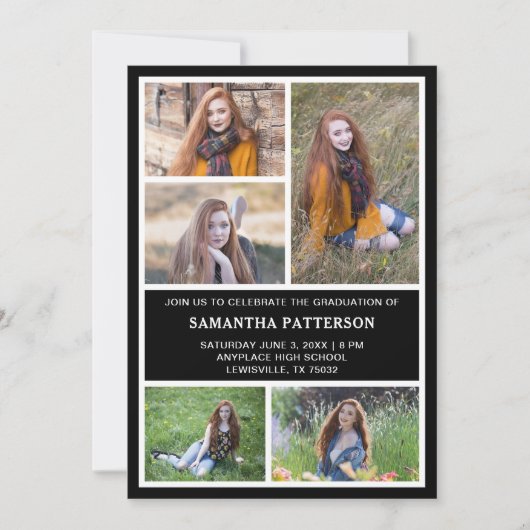 5 Photo Collage Blue & White 2023 Graduation Kaart (Voorkant)