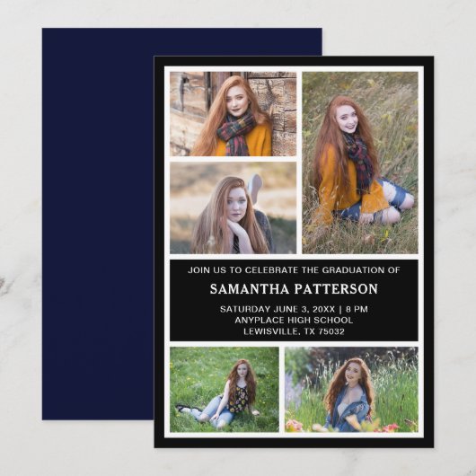 5 Photo Collage Blue & White 2023 Graduation Kaart (Voorkant / Achterkant)