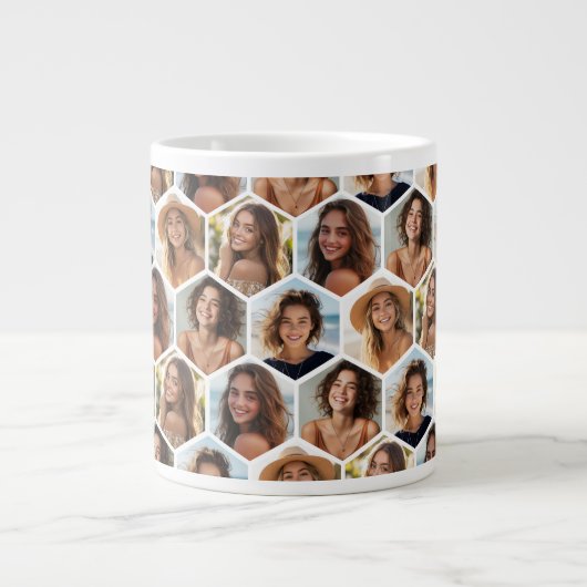 5 Photo Collage Honeycomb Pattern BE Patient Grote Koffiekop (Voorkant)