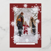 5 photo collage Merry Christmas silver snowflakes  Folie Feestdagenkaart (Voorkant)
