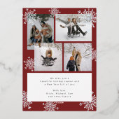 5 photo collage Merry Christmas silver snowflakes  Folie Feestdagenkaart (Achterkant)