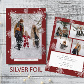 5 photo collage Merry Christmas silver snowflakes  Folie Feestdagenkaart