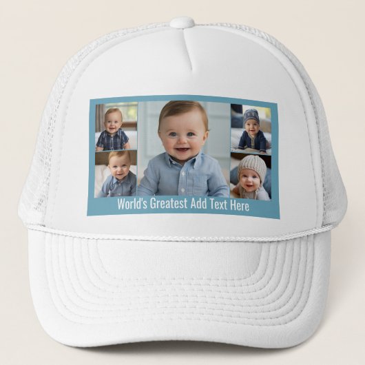 5 Photo Collage Modern Minimal Blue White Trucker Pet (Voorkant)