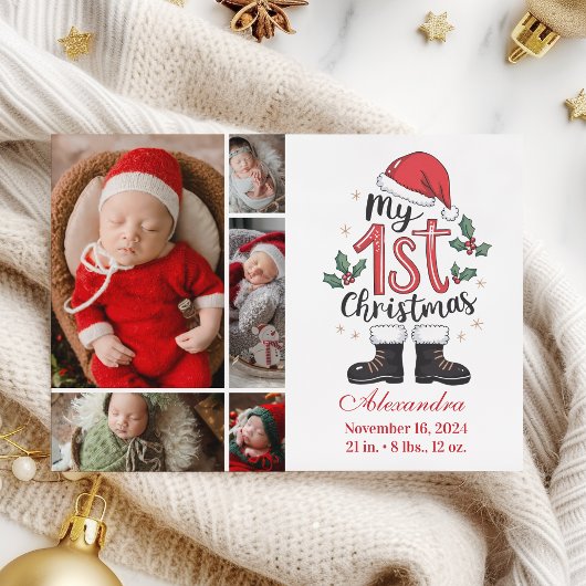 5 Photo Cute Santa Baby 1st Christmas Feestdagenkaart