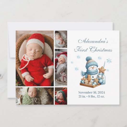 5 Photo First Christmas Birth Announcement  Feestdagenkaart (Voorkant)