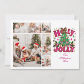 5 Photo Glitter Leopard Bow Holly Jolly Feestdagenkaart (Voorkant)
