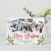 5 PHOTO-kerstfeestmaal roestvrij Feestdagenkaart (Staand voorkant)