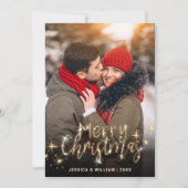 5 PHOTO Merry Kerstmis Gold Sparkle Greep Feestdagenkaart (Voorkant)