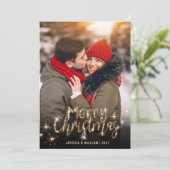 5 PHOTO Merry Kerstmis Gold Sparkle Greep Feestdagenkaart (Staand voorkant)