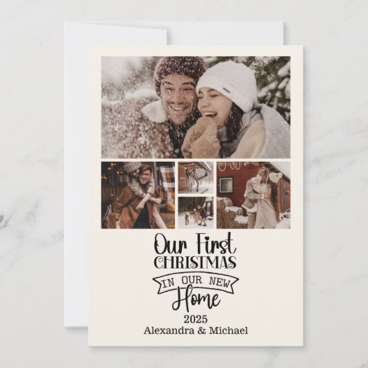 5 Photo Minimalist Newlywed Christmas Feestdagenkaart (Voorkant)