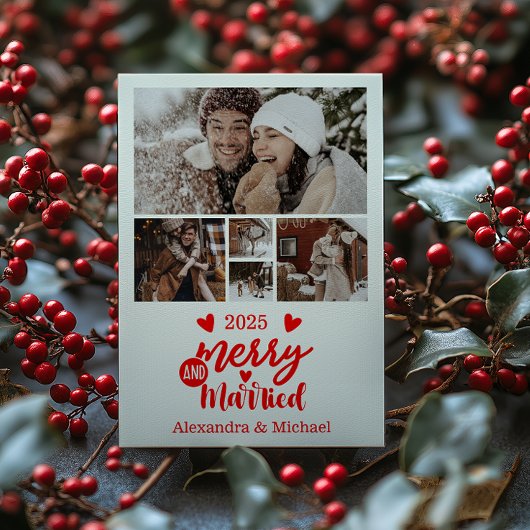 5 Photo Minimialist Merry and Married  Feestdagenkaart