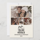 5 Photo Minimialist Our First Christmas Married Feestdagenkaart (Voorkant)