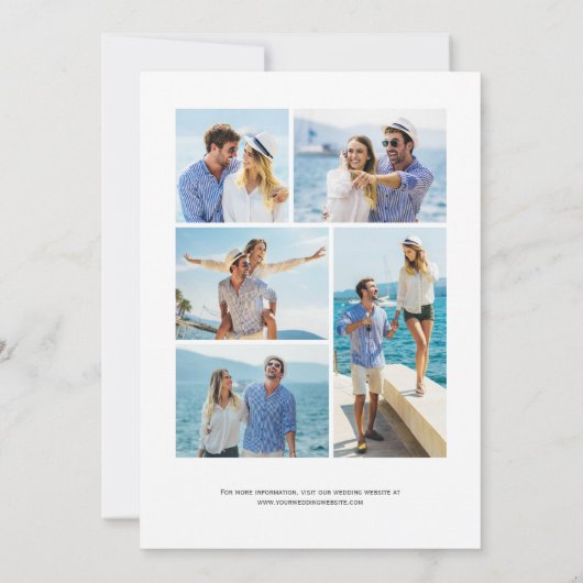 5-Photo Navy Blue Gold Agate Wedding Kaart (Achterkant)