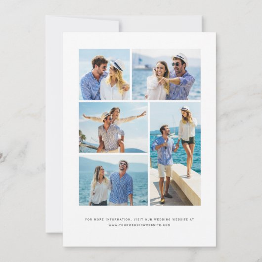 5-Photo Navy Blue Rose Gold Agate Wedding Kaart (Achterkant)