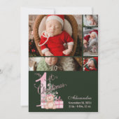 5 Photo Pink Green Baby First Christmas Feestdagenkaart (Voorkant)