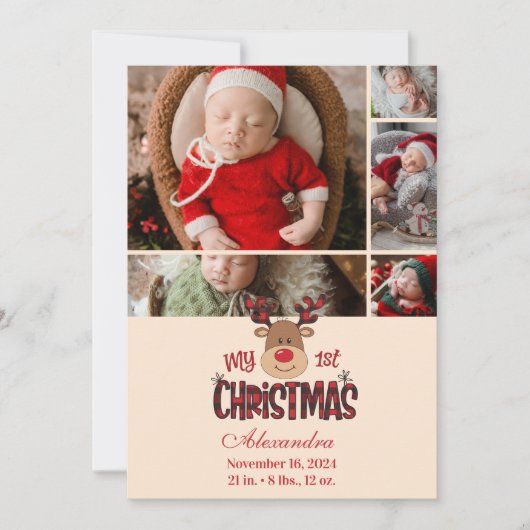 5 Photo Plaid Reindeer Baby First Christmas  Feestdagenkaart (Voorkant)