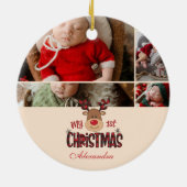5 Photo Plaid Reindeer Baby First Christmas  Keramisch Ornament (Achterkant)