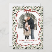 5 Photo Retro Christmas Hand Drawn Red Bow Ribbon Feestdagenkaart (Voorkant)