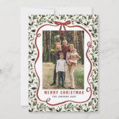 5 Photo Retro Christmas Hand Drawn Red Bow Ribbon Feestdagenkaart (Voorkant)