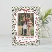 5 Photo Retro Christmas Hand Drawn Red Bow Ribbon Feestdagenkaart (Staand voorkant)