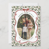 5 Photo Retro Christmas Hand Drawn Red Bow Ribbon Feestdagenkaart (Voorkant)