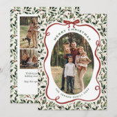 5 Photo Retro Christmas Hand Drawn Red Bow Ribbon Feestdagenkaart (Voorkant / Achterkant)