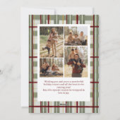 5 Photo Retro Christmas Red Bow Green Plaid Feestdagenkaart (Achterkant)