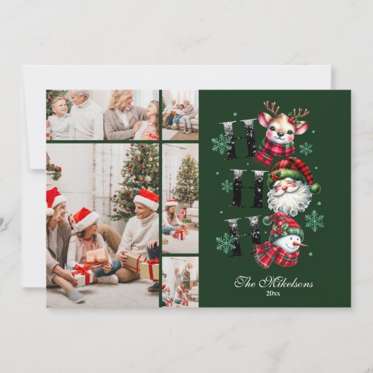  5 Photo Retro Gingham Santa & Friends Christmas Feestdagenkaart (Voorkant)