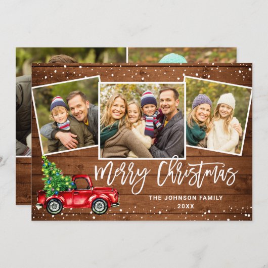 5 PHOTO Retro Kerstmis Rustige Tronkelwagen Feestdagenkaart (Voorkant / Achterkant)