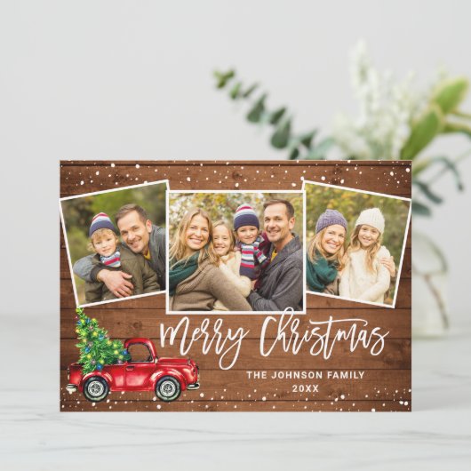 5 PHOTO Retro Kerstmis Rustige Tronkelwagen Feestdagenkaart (Staand voorkant)